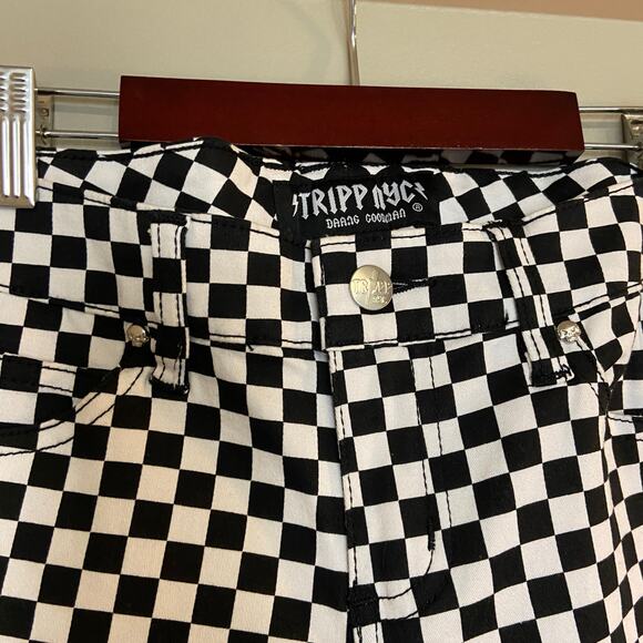 Tripp NYC Daang Goodman Size 1/25 Checkerboard Black & White T Back Skinny Pants - Picture 8 of 11